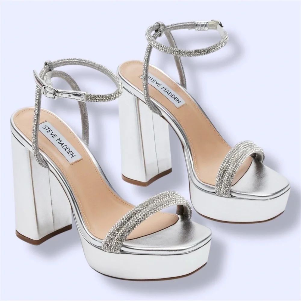 Steve Madden Metallic Sparkly Silver Lofty Block Heels